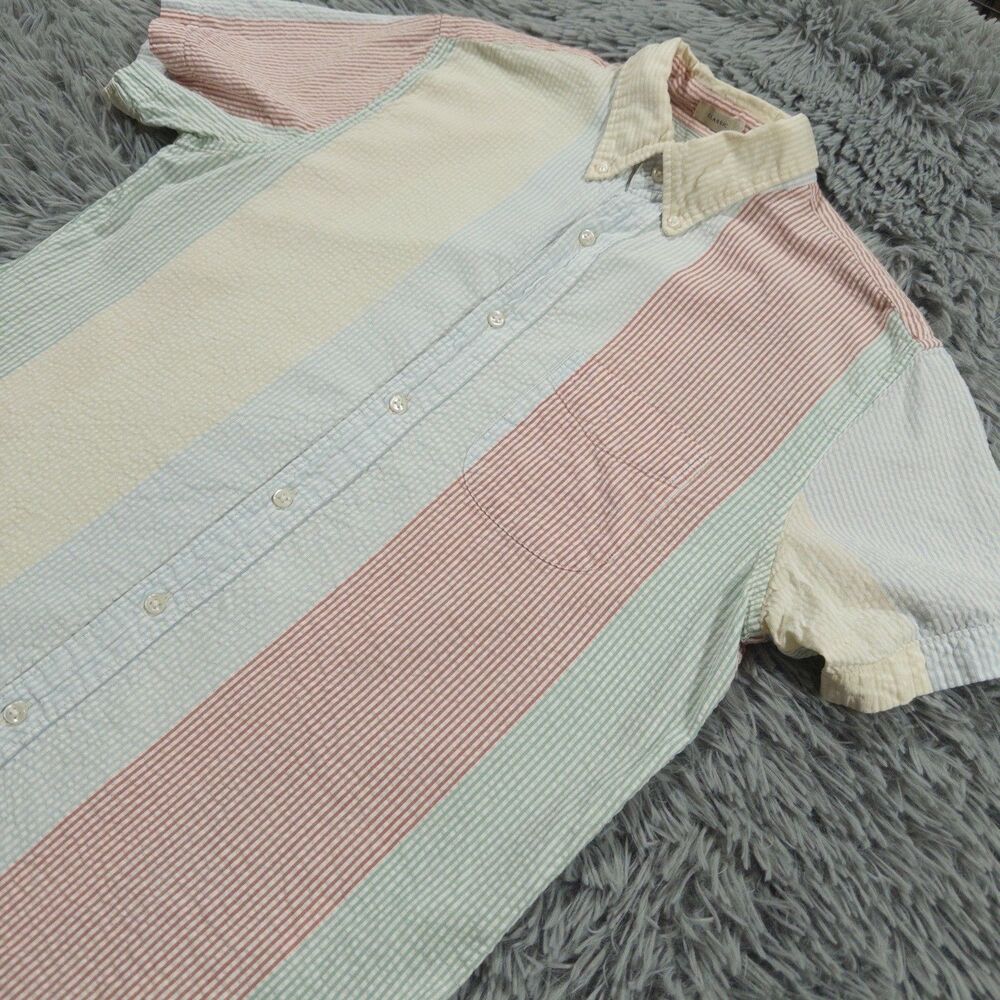 J Crew Shirt Medium Multicolor Button Down Seersucker Organic Cotton Mens